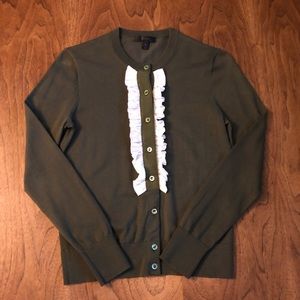 Cotton Ruffle and grosgrain cardigan J Crew